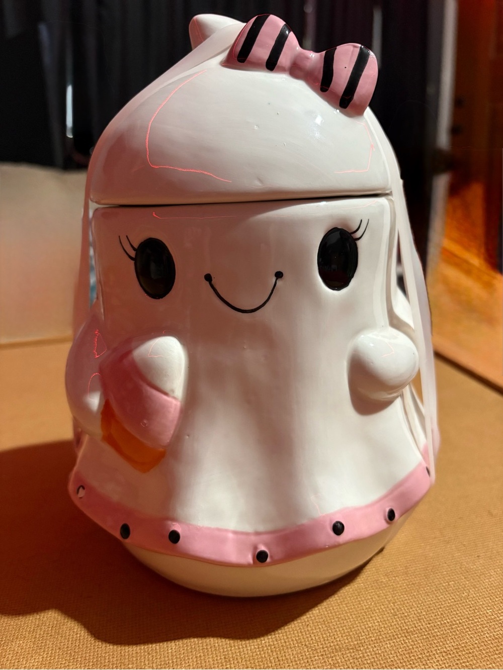 Cute Pink & White Ceramic Character Jar - Home Accent